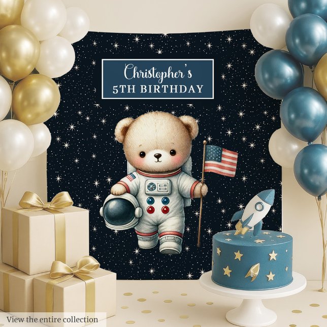 Tapete De Parede Astronauta de Astronauta de Astronauta de Astronau (Custom Teddy Bear Astronaut Birthday Backdrop)