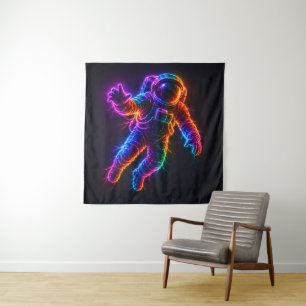 Tapete De Parede Astronauta Neon Vibrante Flutuando na Parede do Es