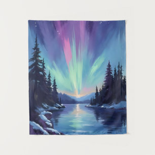 Tapete De Parede Aurora Boreal Luzes do Norte Aquarela