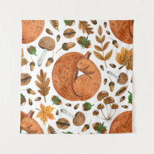 Tapete De Parede Autumn Dreams: Watercolor Squirrel Haven