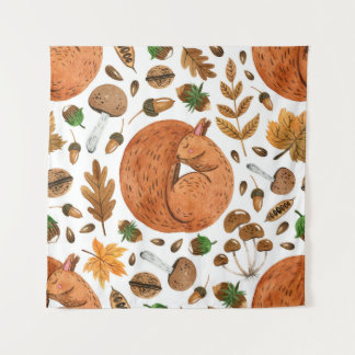 Tapete De Parede Autumn Dreams: Watercolor Squirrel Haven