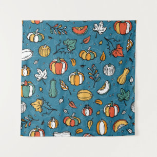 Tapete De Parede Autumn Pumpkins sobre Vegetais Desenhados à Mão