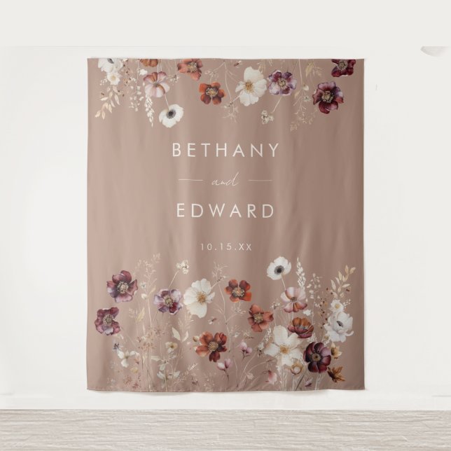 Tapete De Parede Autumn Wildflower Meadow Taupe Fundo de Casamento (Frente)
