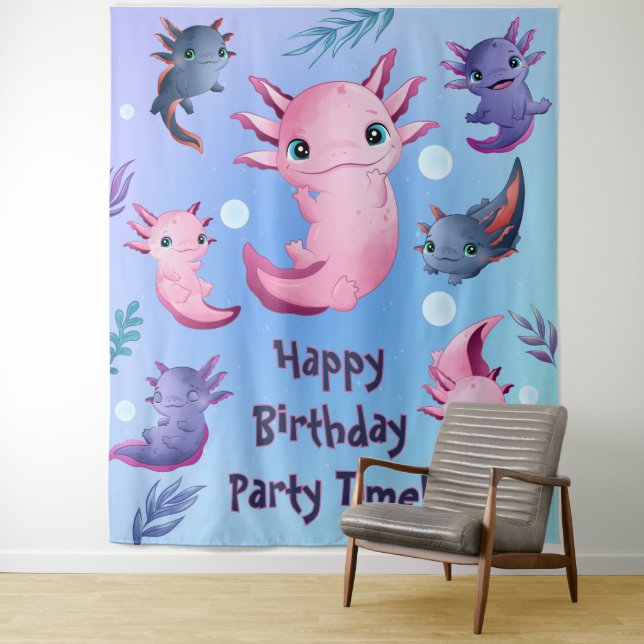 Tapete De Parede Axolotls Birthday Party Backdrop Photo Banner (In Situ)