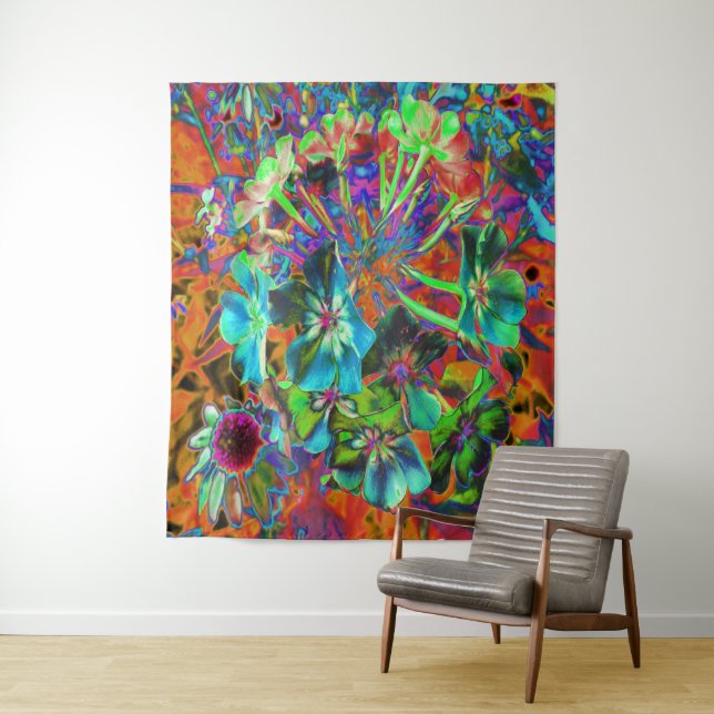 Tapete De Parede Azul-Abstrato e Flor Verde limão florescente (In Situ)