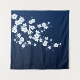 Tapete De Parede Azul Branco Flor de Cerejeira