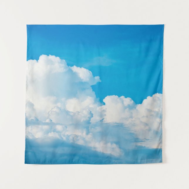 Tapete De Parede Azul-céu nuvens de fundo brancas (Frente)