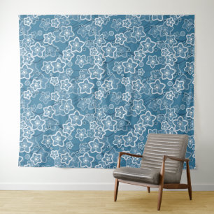 Tapete De Parede azul com branco, azul, flores, floral, rústico, fa