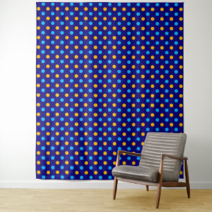 Tapete De Parede Azul Marinho Amarelo Ciano Desenho de Bolinhas