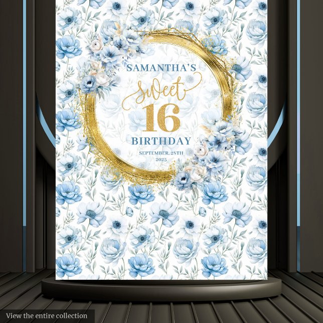 Tapete De Parede Azul Pastel Moderno Doce 16 Fundo Luminoso Dourado (Modern Pastel Blue Sweet 16 Gold Glitter Backdrop)