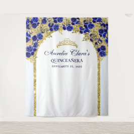 Tapete De Parede Azul Real Floral Princesa Arco Dourado Quinceanera