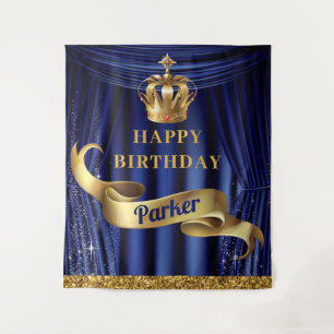 Tapete De Parede Azul Real Ouro Príncipe Feliz Aniversário