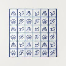 Azulejo Floral e Ave Clássico Holandês Delft Azul