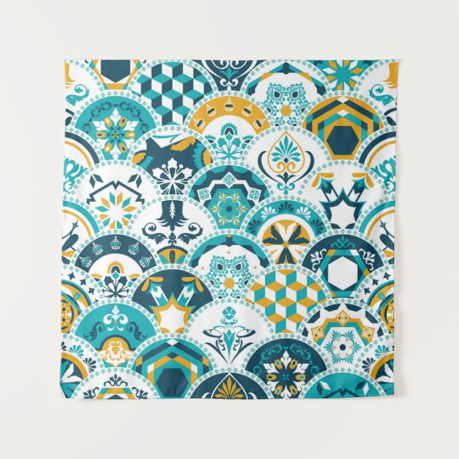 Tapete De Parede Azulejo geométrico de Lisboa Azulejo, português  (Frente)