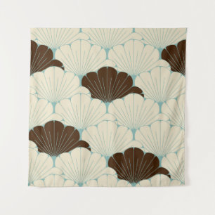 Tapete De Parede Azulejo Japonês de Folhagem Azul