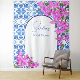 Tapete De Parede Azulejos Azuis Bougainvillea elegante fundo para f