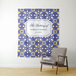 Tapete De Parede Azulejos do Mediterrâneo Fundo de Casamento Azul e
