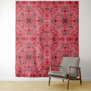 Tapete De Parede Azulejos florais em vermelho e melancia rosa