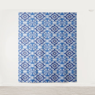 Tapete De Parede Azulejos Mosaicos Azuis Cortina de Fundo para Chá 