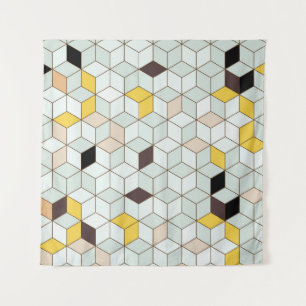 Tapete De Parede Azulejos, padrão branco preto geométrico.