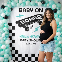 Tapete De Parede Baby on Board Skateboard Baby Shower Backdrop 