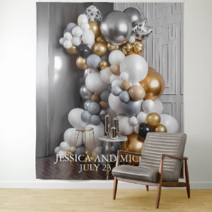 Tapete De Parede Balão de Parede Dourado Prateado Aniversário de Na