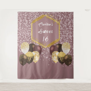Tapete De Parede Baloão de Festa Brilhante Rosa Dourado Sweet 16