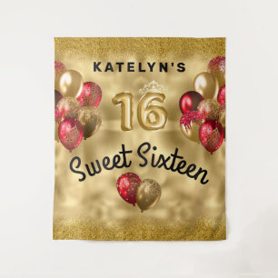 Tapete De Parede Balões Brilhantes Vermelhos Dourados Sweet 16
