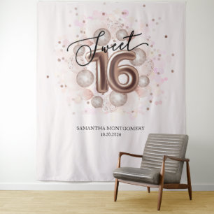 Tapete De Parede Balões de Aniversário de 16 anos Rose Gold Fundo R