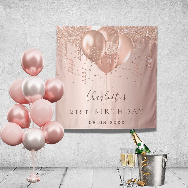 Tapete De Parede Balões de glitter dourado rosa de aniversário mono (Criador carregado)
