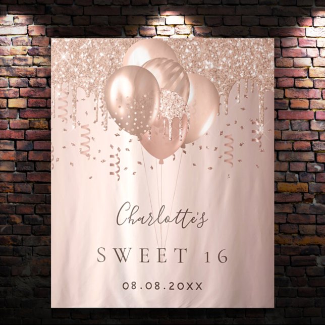 Tapete De Parede Balões rosa ouro Sweet 16 nome (Criador carregado)