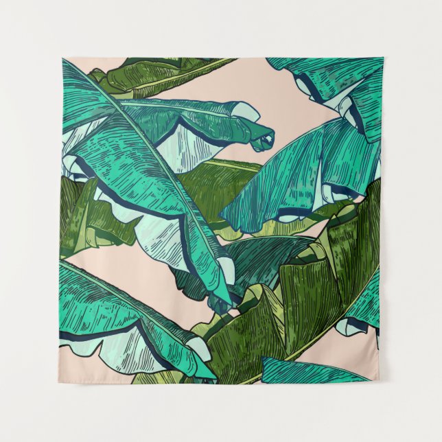 Tapete De Parede Banana tropical Leaves seamless Pattern (Frente)
