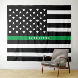 Tapete De Parede Bandeira Americana Monograma Linha Verde Fina Mili