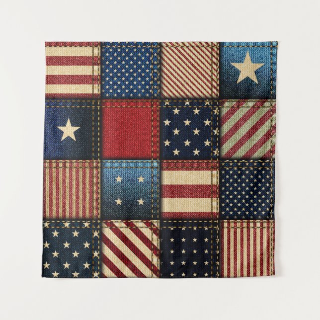 Tapete De Parede Bandeira Americana, Patchwork Perfeitamente Padrão (Frente)