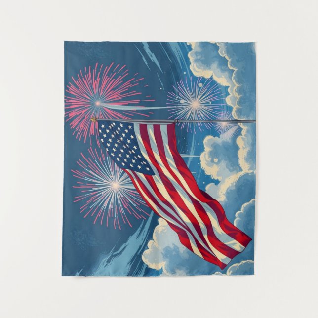 Tapete De Parede Bandeira Americana Patriótica com Fireworks - 4 de (Frente)