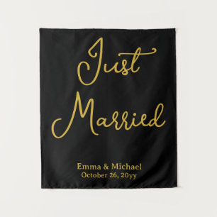 Tapete De Parede Bandeira de Casamento Preto e Dourado Personalizad