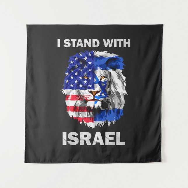 Tapete De Parede Bandeiras de Israel e EUA Leão _ Eu Estou com Isra (Frente)