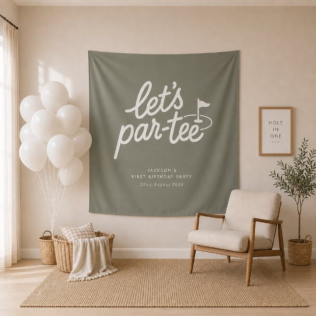 Tapete De Parede Banner de Aniversário de 1 ano Let's Par-tee Golf (Criador carregado)