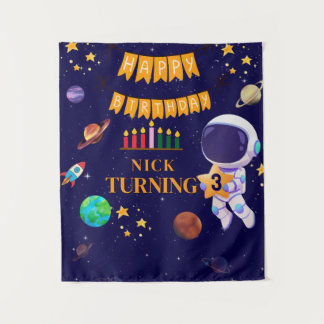 Tapete De Parede Banner de Aniversário Espacial | Astronauta Feliz 