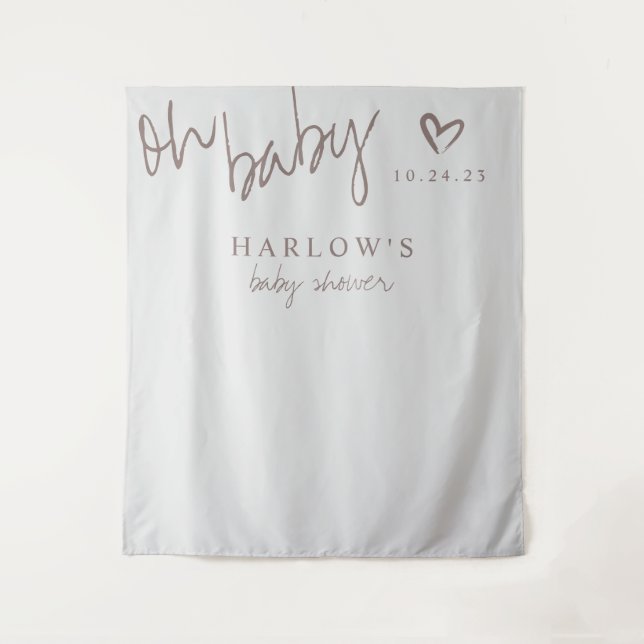 Tapete De Parede Banner de Baby Shower de Gênero Neutro Moderno Oh  (Frente)