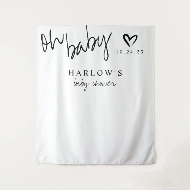 Tapete De Parede Banner de Babyshower Preto e Branco Oh Baby Modern (Frente)