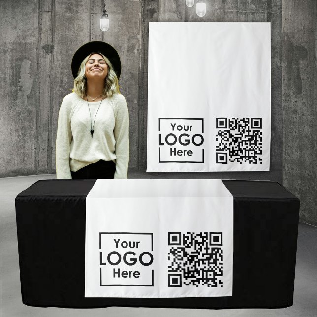 Tapete De Parede Banner de Banner de Banner de Banner de Banner de  (Custom Table Runner Banner Business Logo QR Code Tapestry)