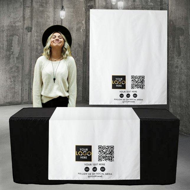 Tapete De Parede Banner de Banner de Banner de Banner de Banner de  (Custom Table Runner Banner Business Logo QR Code Tapestry)