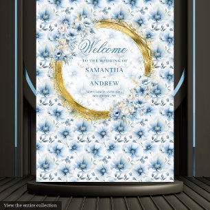 Tapete De Parede Banner de Casamento Dourado Azul Dusty, Cores d'Ág