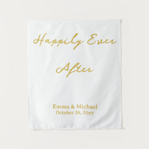 Tapete De Parede Banner de Casamento Personalizado Branco & Dourado