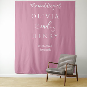 Tapete De Parede Banner de Casamento Rosa Branco Elegante Minimalis