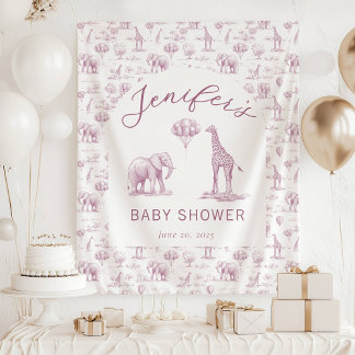 Tapete De Parede Banner de Chá de Bebê Safari Toile Menina Rosa Ant
