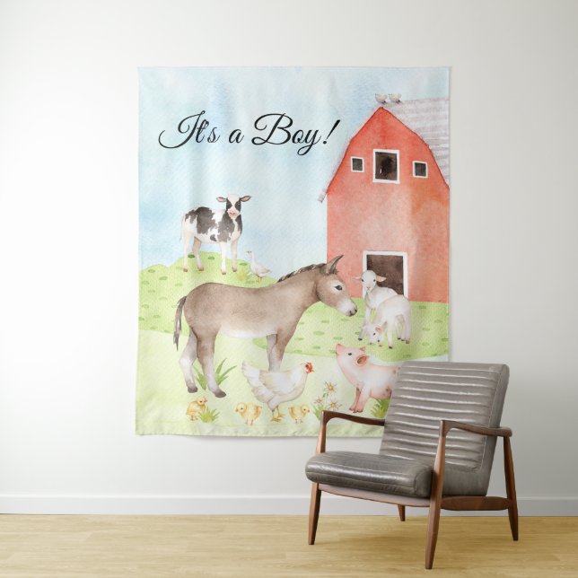 Tapete De Parede Banner de Chuveirinho de Bebê Animais da Fazenda F (In Situ)