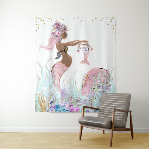 Tapete De Parede Banner de Chuveiro de Bebê da Mãe Sereia Étnica