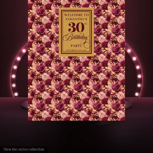 Tapete De Parede Banner de Festa de aniversário Dourada 30 Blush Ch